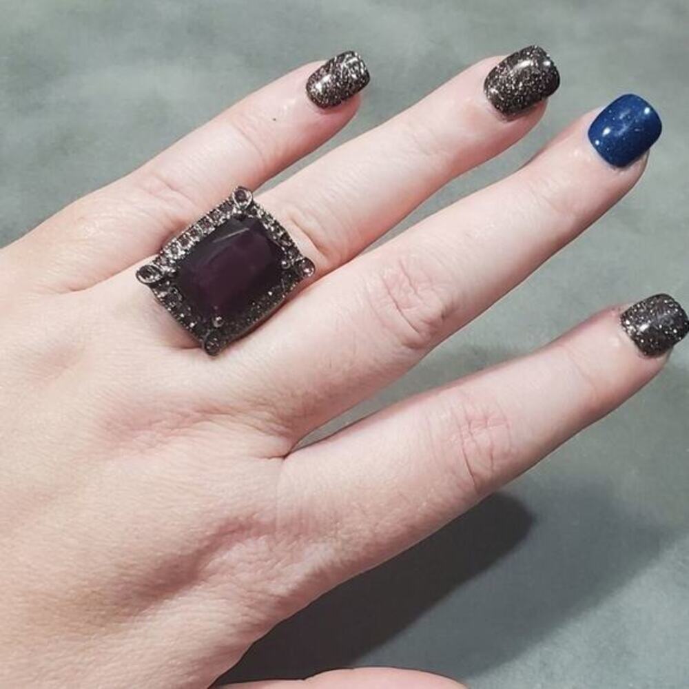 Large purple and black jeweled ring size 9